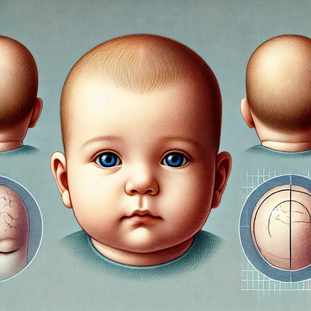 DALL E 2025 03 17 12 28 39 A detailed medical illustration of plagiocephaly a condition characterized by an asymmetrical head shape in infants The image should depict a newbor content image